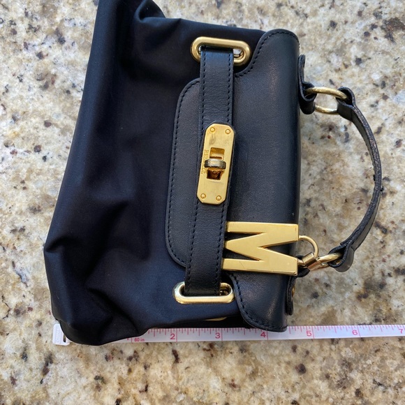 Moschino Mini black nylon and leather purse with gold trim. - Picture 3 of 7